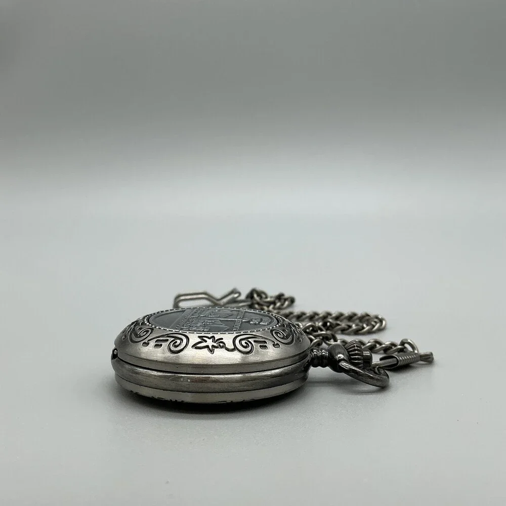 Vintage Collection Pocket Watch Men 46mm Silver Tone Utah 1896 Chain New Battery